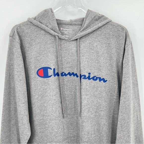 Champion heather gray pullover hooded long sleeve tee shirt M - Picture 3 of 9